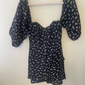 Winston White Black Floral Mini Linen Dress